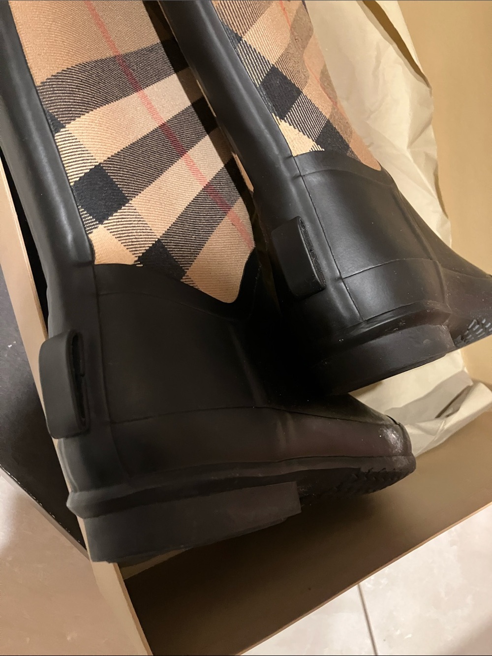 Burberry Black & Beige Classic Check Tall Rain Boots - Picture 12 of 14